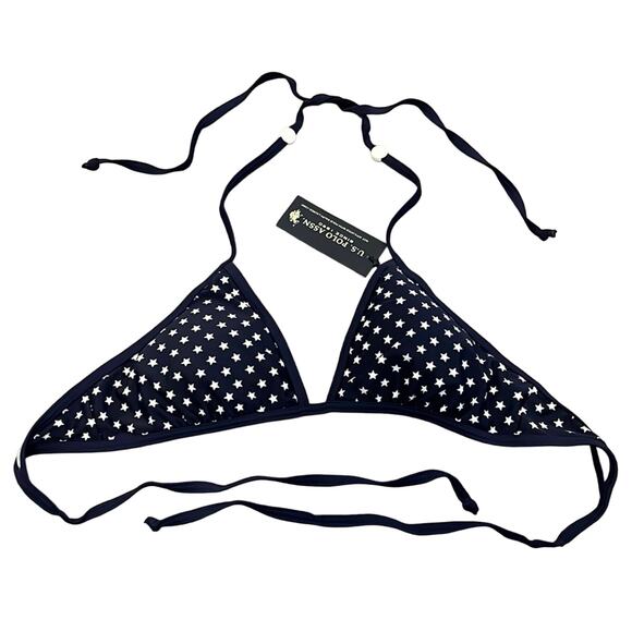 U.S. Polo Assn. Size L Navy Blue & White Star Print String Bikini Top - Picture 1 of 5